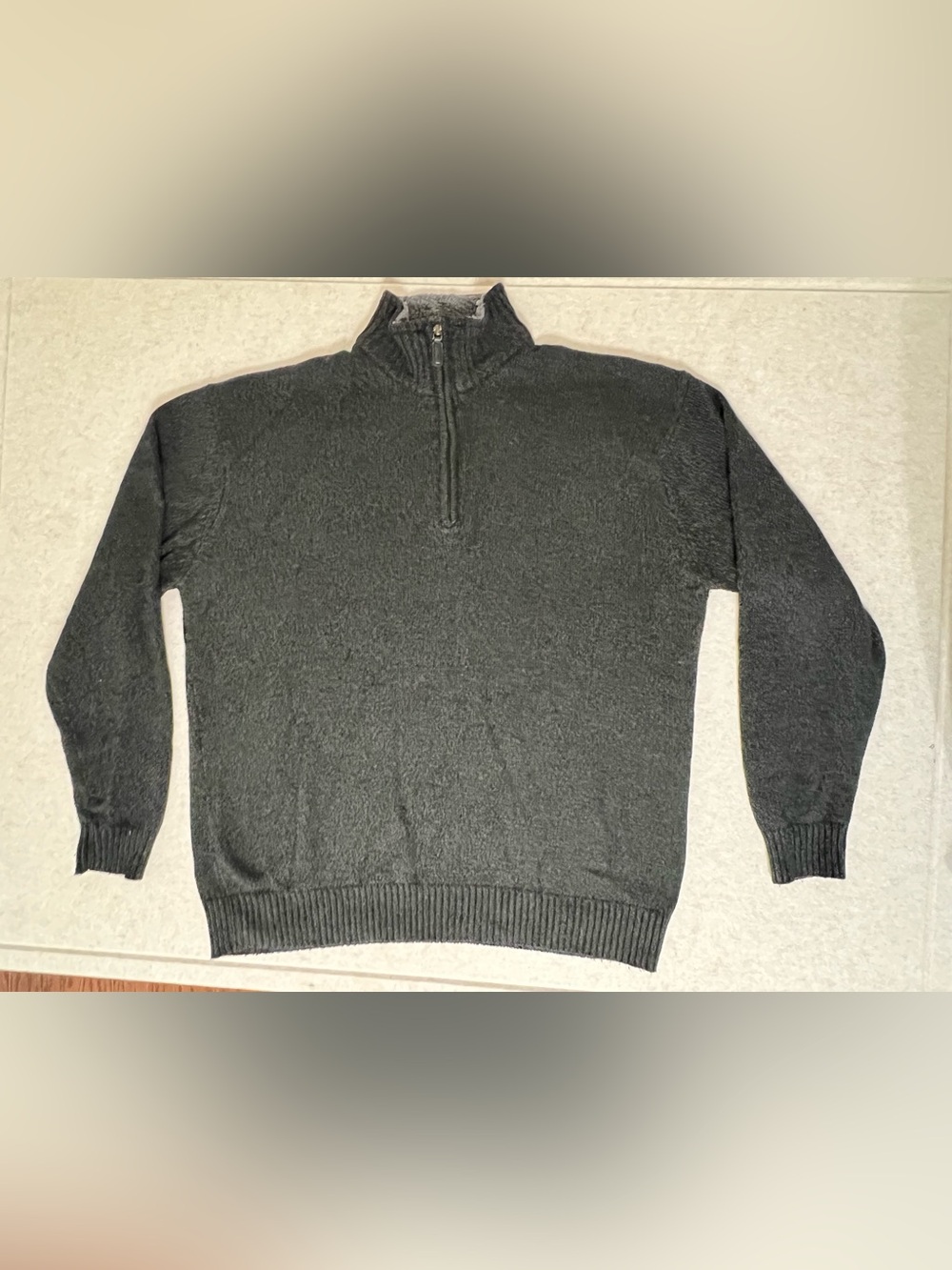 Oscar de la Renta Men’s Quarter Zip Sweater Charcoal Gray Sherpa Collar XXL